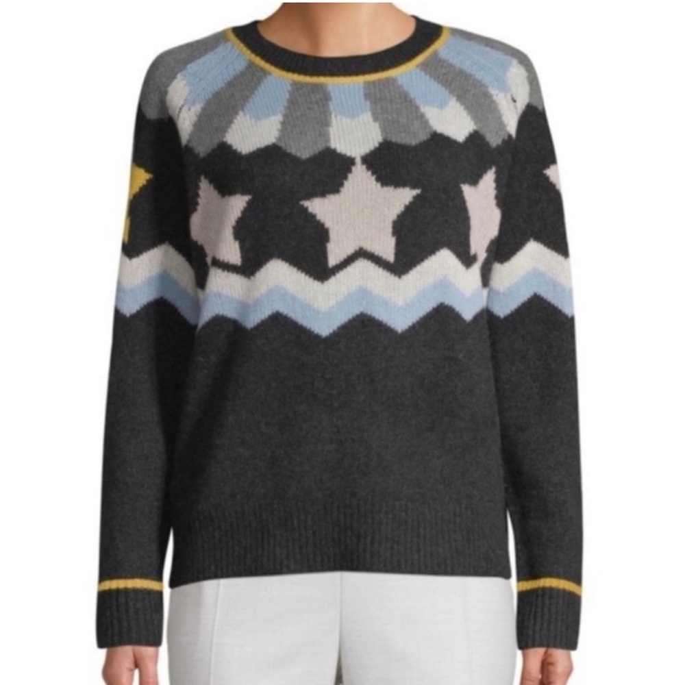 Skull Cashmere Inga Retro Star Sweater Large Grey Yellow and Blue